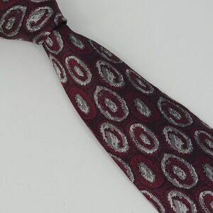 Gianni Versace Geometric Oval Silk Tie Mens Burgundy Silver Italy Neiman Marcus